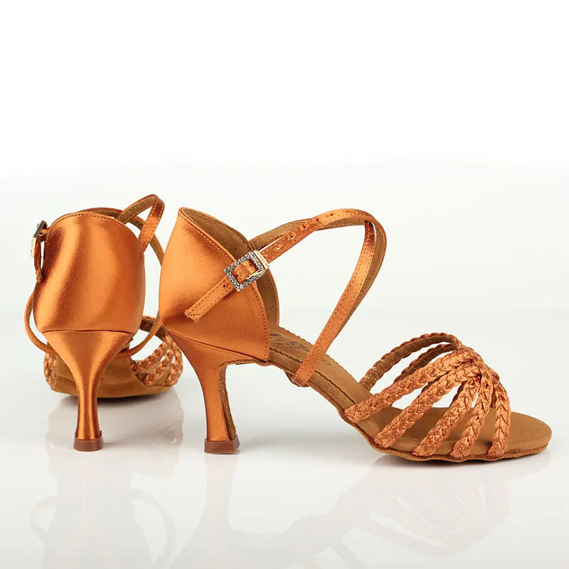 Latin Dance Shoes Woman Dancing Shoes For Women Girl Imported Satin High Quality Professional Deep Skin Weaving Woven Shoelaces 3
