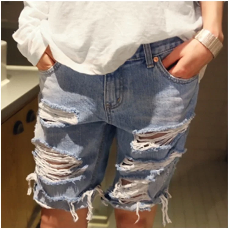 Summer denim breeches women long jean shorts with high waisted for ...