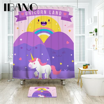 

IBANO Kawaii Unicorn Land Shower Curtain Waterproof Polyester Fabric Bath Curtain For The Bathroom With 12 pcs Hooks