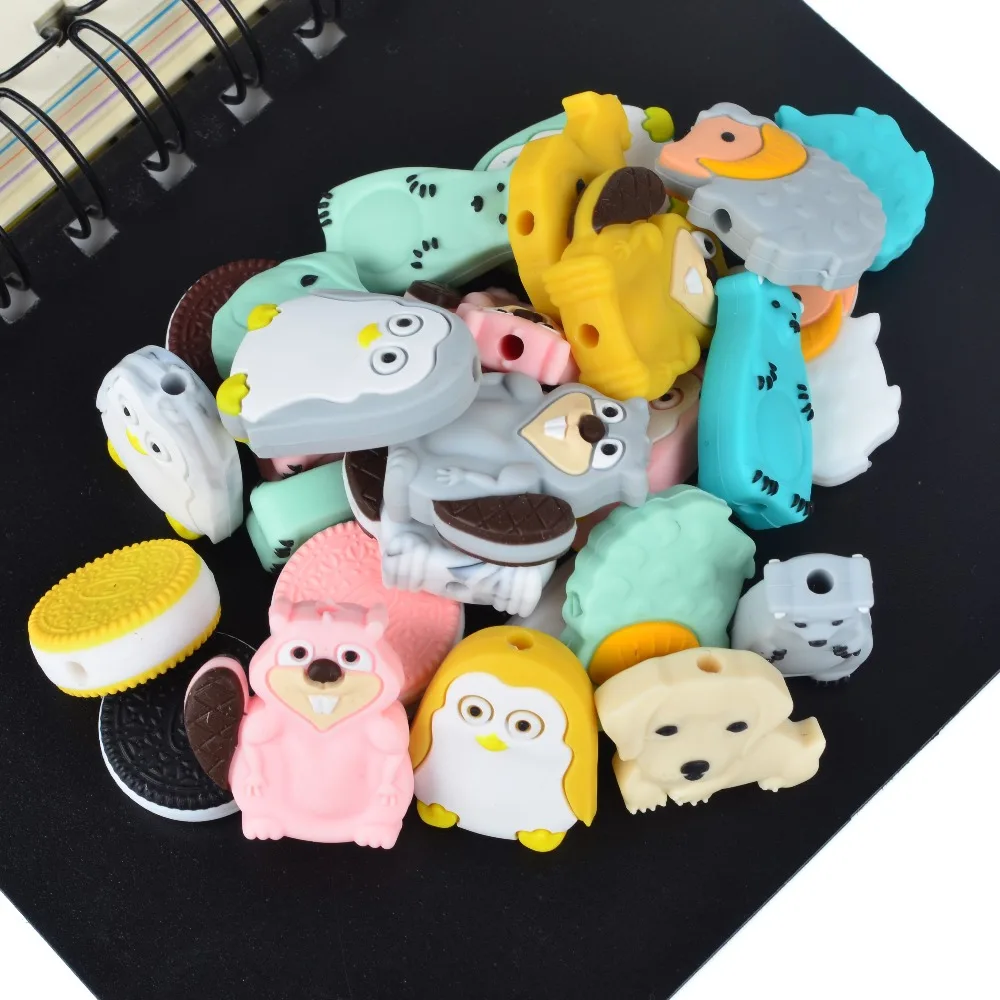 

Fashion Charm Jewelry Animal Mini Silicone Beads Chewable Necklace BPA Free Silicone Beads Teething Safe Toys For Baby Newborns