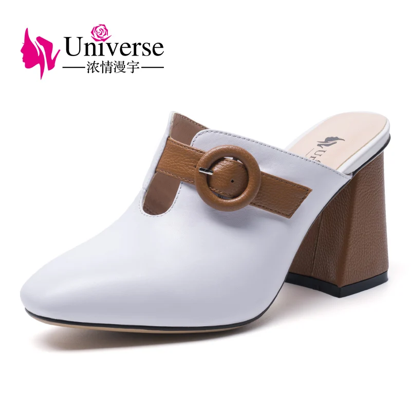 Женские туфли лодочки на высоком каблуке из коровьей кожи|chunky heel shoes|heel shoeswomen high