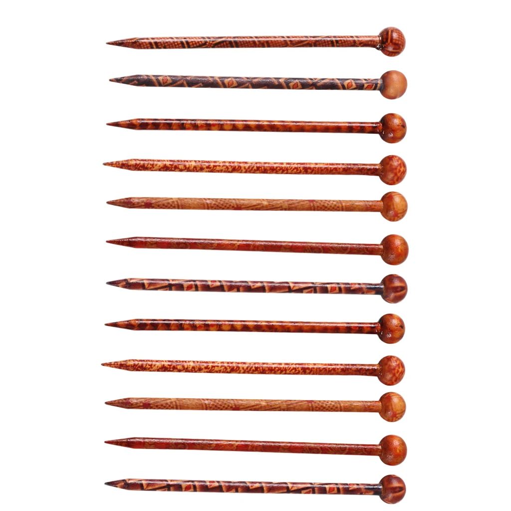 6 Pieces 5.11`` Retro Hair Sticks Printed Wood Hairpin Chopsticks Wooden Hairpin Needle Headwear Jewelry Accessorie