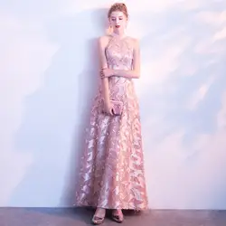 2019 Новое элегантное розовое длинное вечернее платье сексуальное кружевное платье в пол для вечерние выпускного вечера вечерние платья