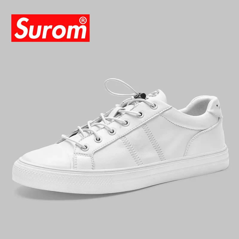 

SUROM 2018 Men's White Krasovki Spring New Casual Shoes Breathable Wear Resistant Sneakers For Students Tenis Flat Shoes Comfort