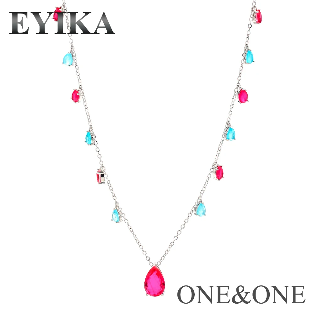 

EYIKA Multi Color Trend Crystal stone Necklace New Style Pear Crystal Pendant pave Small crystal Beads Women choker Jewelry