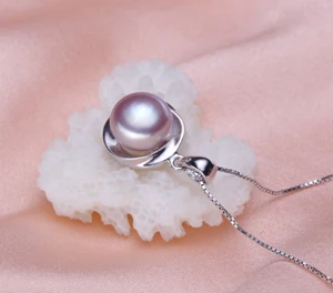 UMODE, 925 пробы Серебряное ожерелье с подвеской для женщин, ожерелье с натуральным жемчугом, ювелирное изделие, Colgantes Mujer Moda Cadenas de Plata AN0001 - Окраска металла: Purple Pearl