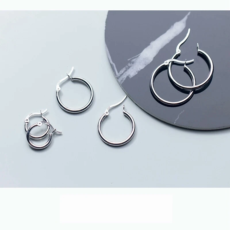 100% S925 цельные серебряные серьги корейские модные круглые кольца для женщин
