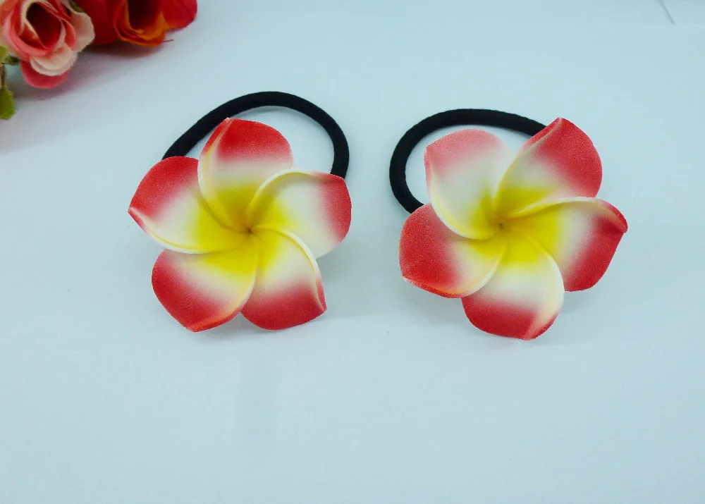 20 New  red color Foam Hawaiian Plumeria flower Frangipani Flower bridal hair bands  elastic bands 4.5cm