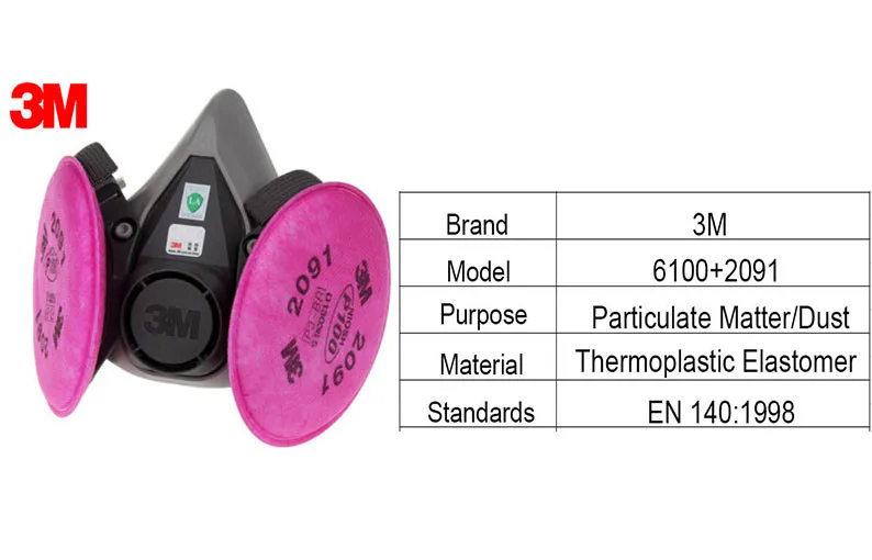 3 м 6100+ 2091 полумаска для лица эффективный фильтр от пыли хлопок Респиратор маска P100 респираторная защита LT008