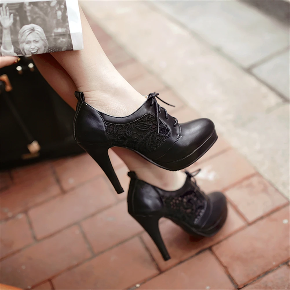 Karinluna/ г.; ; весенние ботинки; большие размеры 34-43 женские ботильоны на высоком тонком каблуке с кружевом; женская обувь