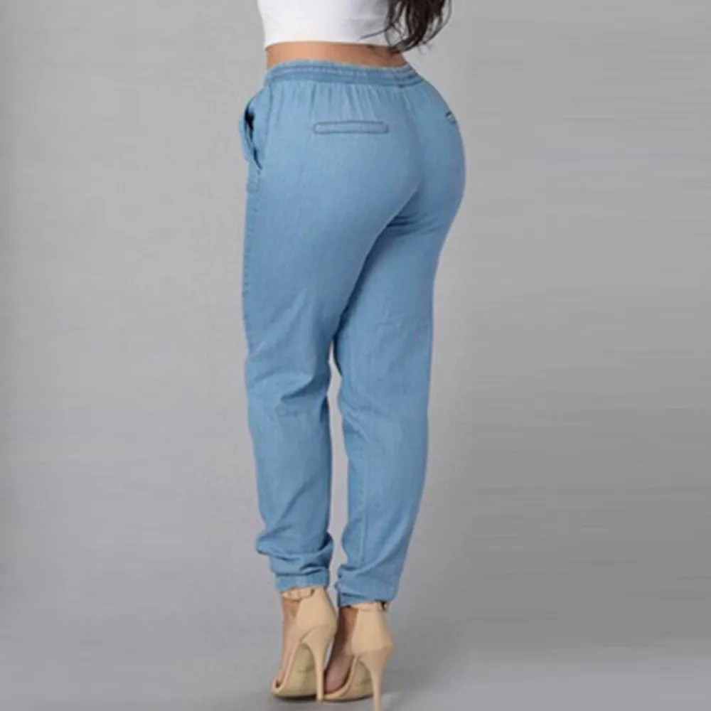Свободные Страусиные женские штаны с эластичной резинкой на талии, повседневные джинсы для мам, штаны, джинсы для женщин в стиле бойфренд с голубым деним, панталоны de mujer 618