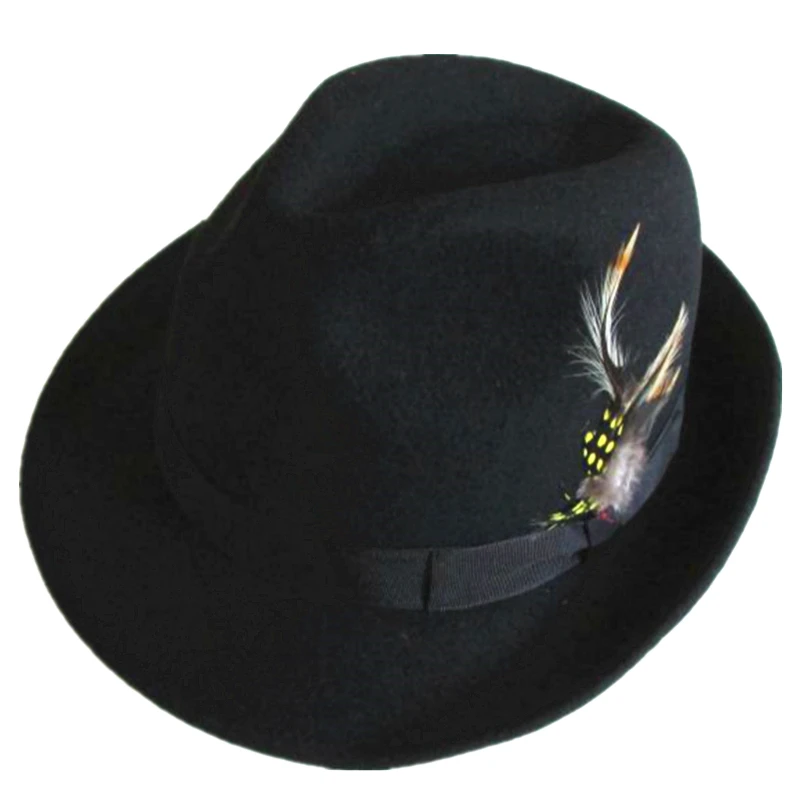 Classic Black Men's Wool Felt Stingy Brim Trilby Fedora Jazz Hat in