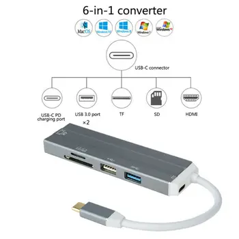 

Type C to USB-C 4K HDMI USB 3.0 6 in 1 Hub Adapter Cable TF/SD For Apple Macbook
