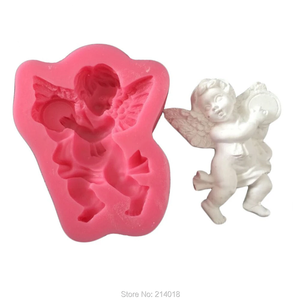 New Arrival Lovely Angel Boy With Drum Shape 3d Silicone Cake Mold