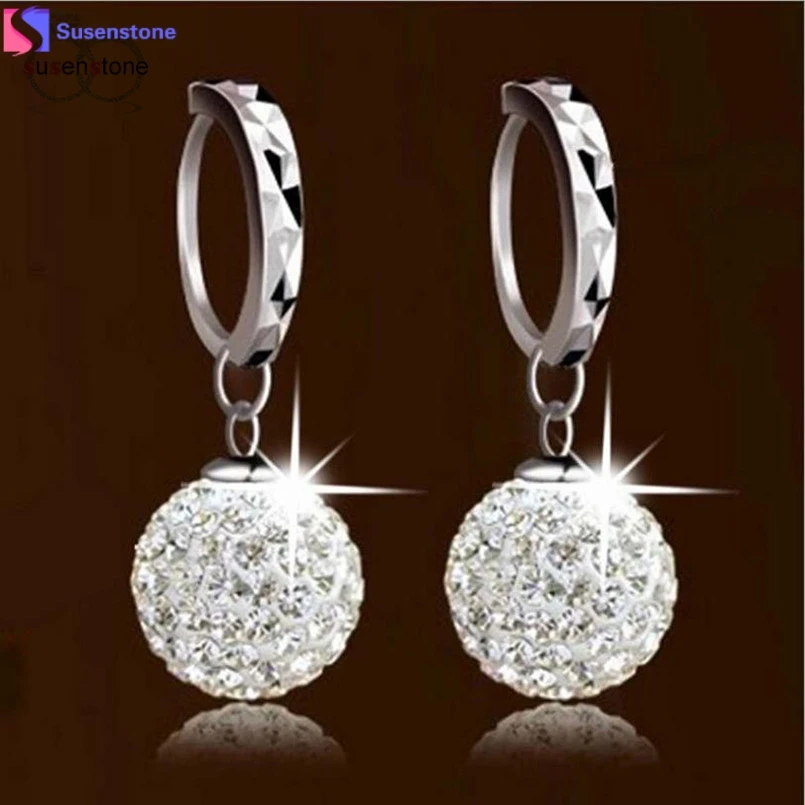 

SUSENSTONE Unique Womens white gold filled white Clear crystal charming earring #2-3
