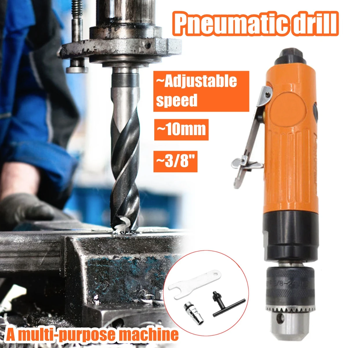 

10mm Handheld Straight Pneumatic Drill Air Compressed Adjustable Speed Tool