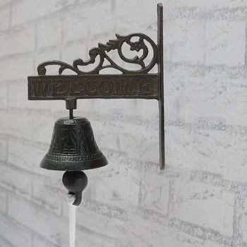 

Nordic Style Vintage Brown Metal Iron Door Bell Wall Mounted Welcome Cast Wireless DoorBell Porch Garden Decoration1PC