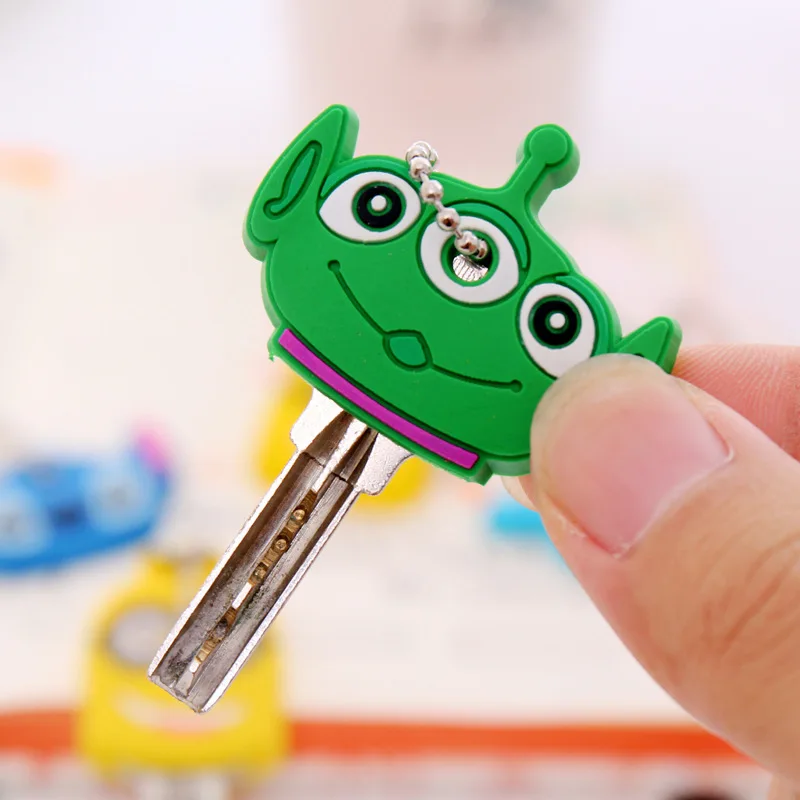 

Anime Silicone Cat Key Cap Minion Key Chain Women Bag Charm Key Holder Stitch Key Ring Owl Keychain Mickey Hello Kitty Key Cover