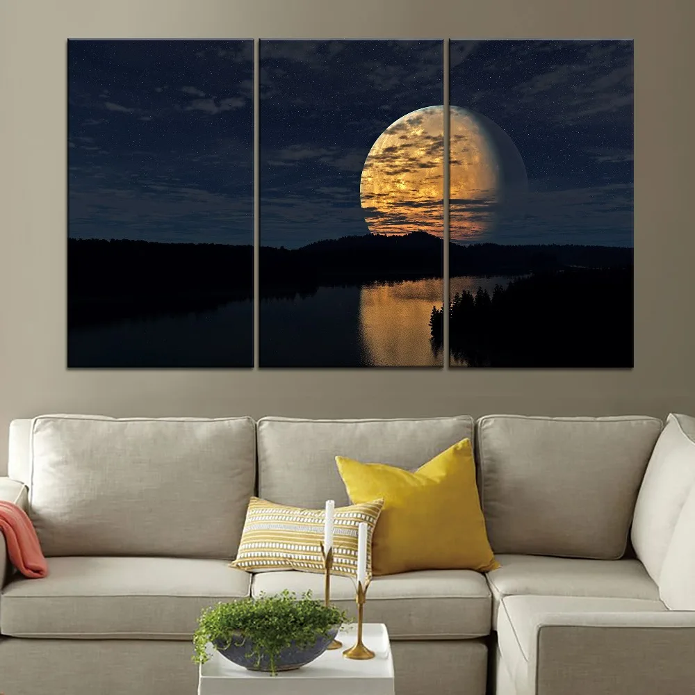 Moon Lake Mountain Landscape Canvas Painting Print Wall Art Poster Home Decor