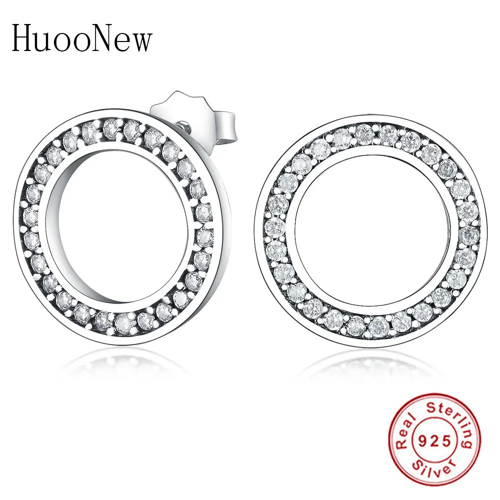 

925 Sterling Silver Small Saprking Minimalist Round Circle Zirconia Crystal Stone Stud Earrings Women Women's Female Brinco 2019