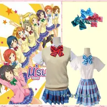 2015 Amor Vivo Yazawa Niko Traje Traje de Cosplay Girls suéter chaleco Amor uniforme Escolar Traje Suéter de Las Mujeres + Arco conjuntos