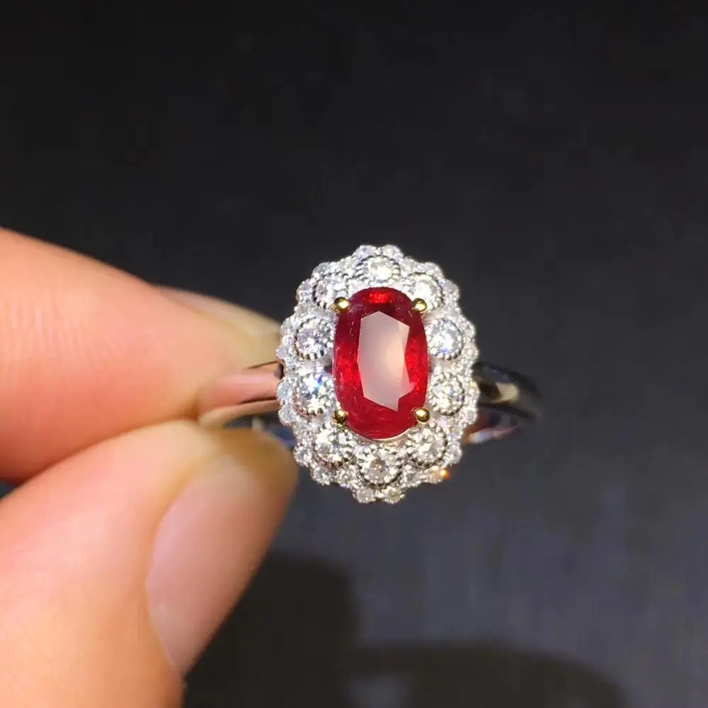 

Ruby Ring Pure 18 K Gold Jewelry Real Natural 1.04ct Red Ruby Diamond Jewelry Anniversary Female's Rings for Women's Fine Rings