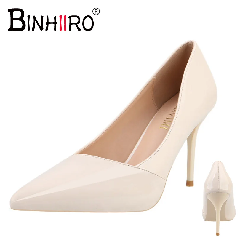 

Spring Women's Pumps Paten Leather Pointed Toe Women Pumps 9CM Heel Thin Party High Heels Black Office Autumn shoes woman 2019