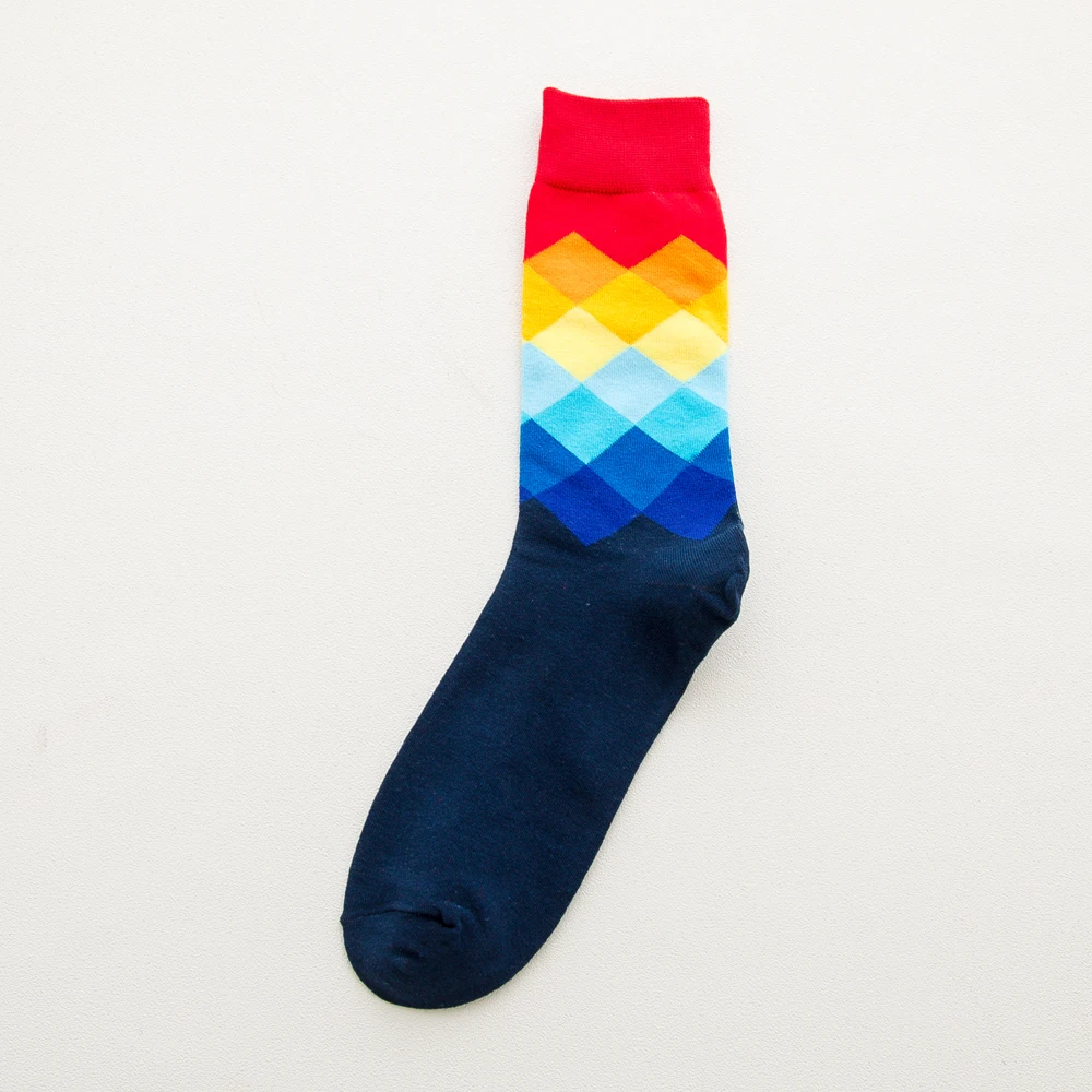 Цветные удобные носки из чесаного хлопка с градиентом размера плюс, мужские повседневные Модные весенне-осенние носки, забавные носки для счастливых мужчин