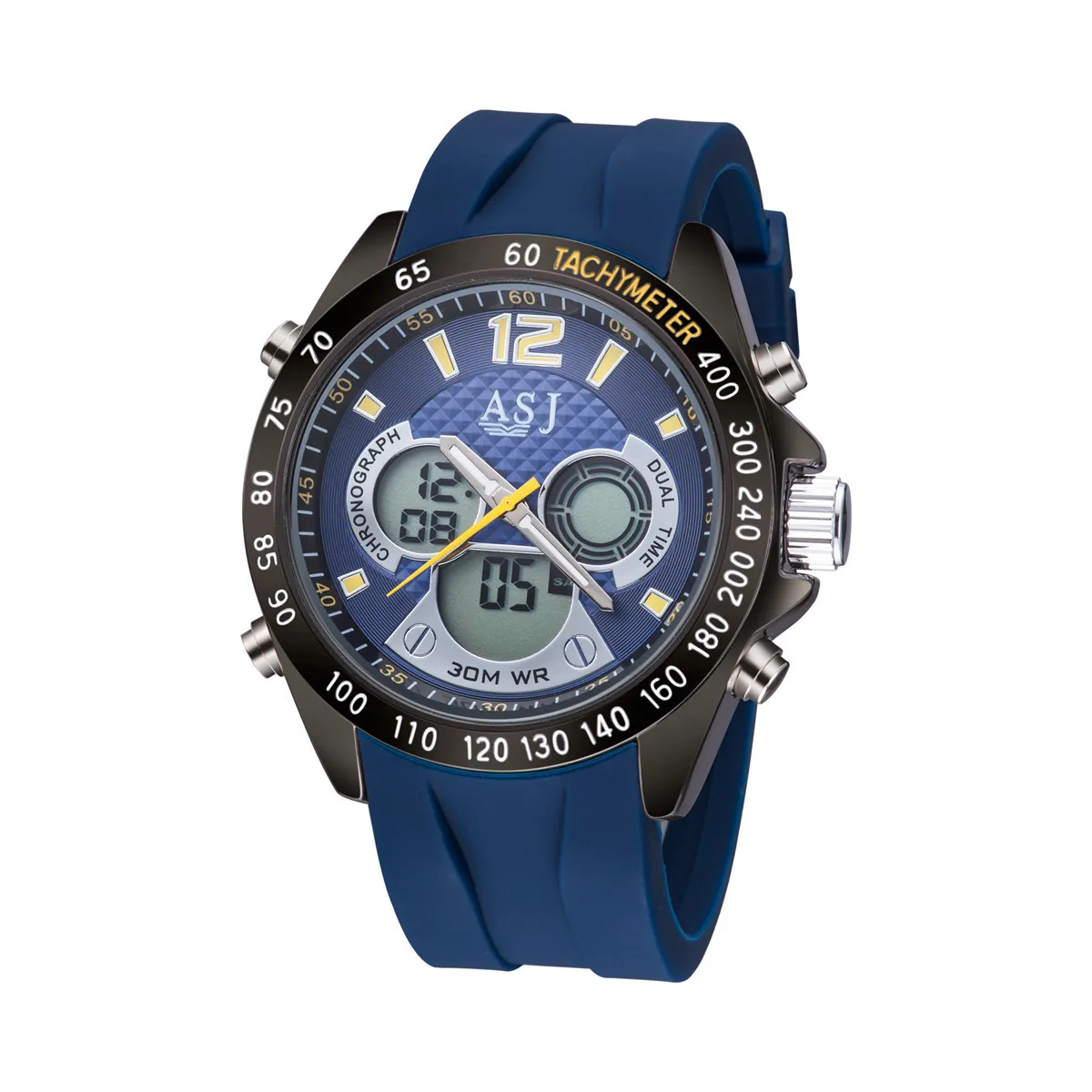

High Quality ASJ Brand Blue band Multifunction Quartz Alarm Men Watch Digital LED Date Sports Waterproof Wrist Watch for Men