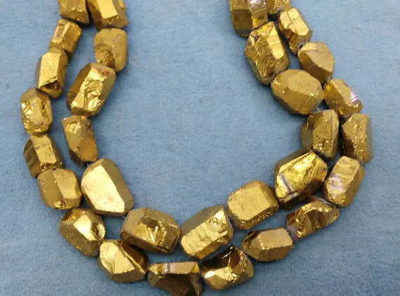 

15-30mm full strand Raw Titanium Natural Rock Quartz ,faceted Nugget,gold plated ,freeform silver champagne rainbow mixed chain