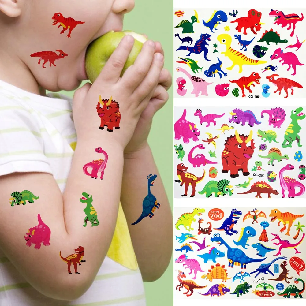 

Flash Cartoon Cute Kid Arm Jurassic Tattoo Stickers Boy Body Face Tyrannosaurus Temporary Tattoo Dinosaur Xmas Fake Tatoo Decals