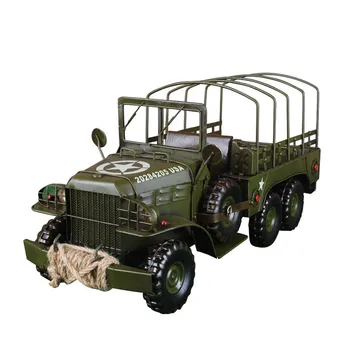 

Vintage Classic Military Truck Model Ornaments Iron Crafts Vehicle Figurines Retro Car Miniature Bar Furnishings Kid Toys Gifts