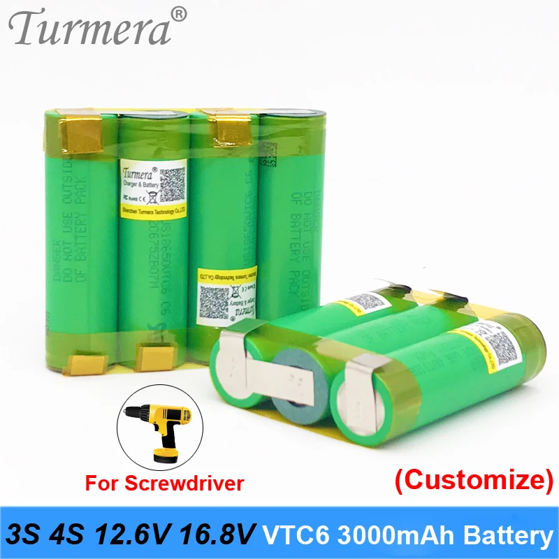 Оригинальные аккумуляторы vtc6 3000 мА · ч 18650 3s 12 6 В 16 8 в аккумулятор для отвертки с
