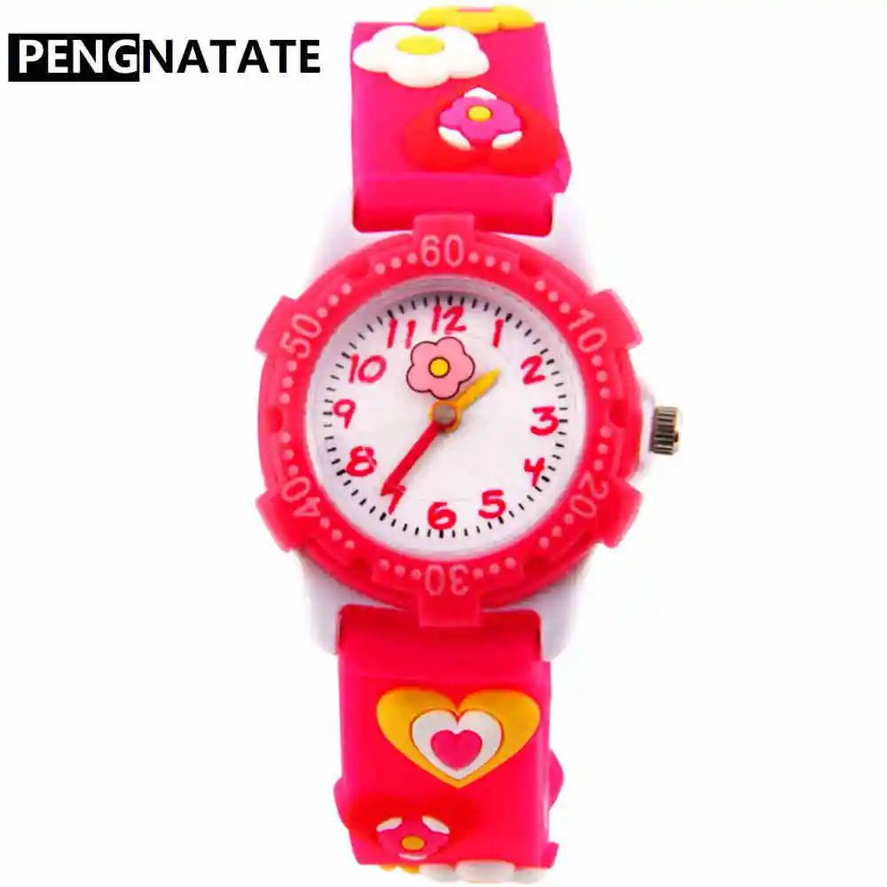 

PENGNATATE Fashion Watch Girls Lovely Heart Strap Children Cartoon Watches 3D Bracelet Silicone Wristwatches Kids Gifts Clocks