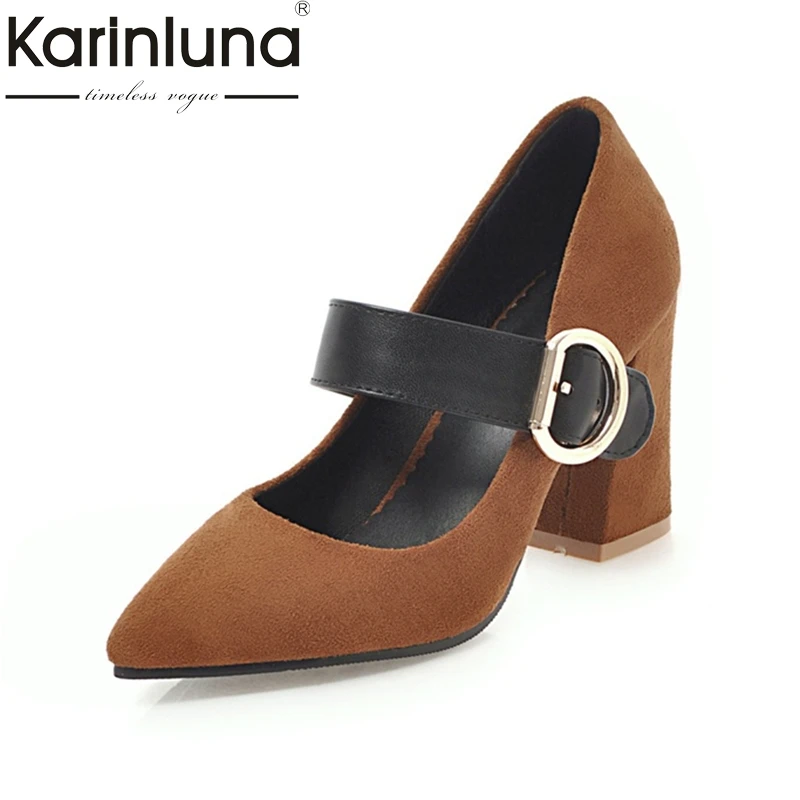 

Karinluna Fashion Large Size 33-45 2018 Pointed Toe Women Shoes Woman Square High Heels Slip On Woman Pumps