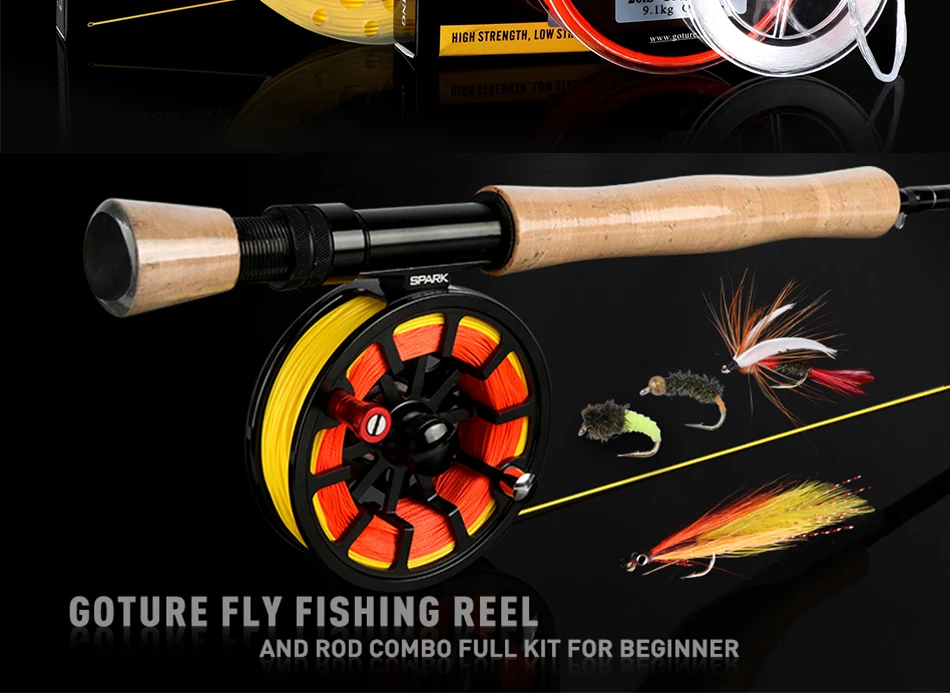 Goture Fly Рыболовная катушка набор удочек комбо 2,7 м Fly Rod 5/6 7/8 ЧПУ-Обработанная алюминиевая катушка с Fly Line Fly приманки Полный комплект с сумкой