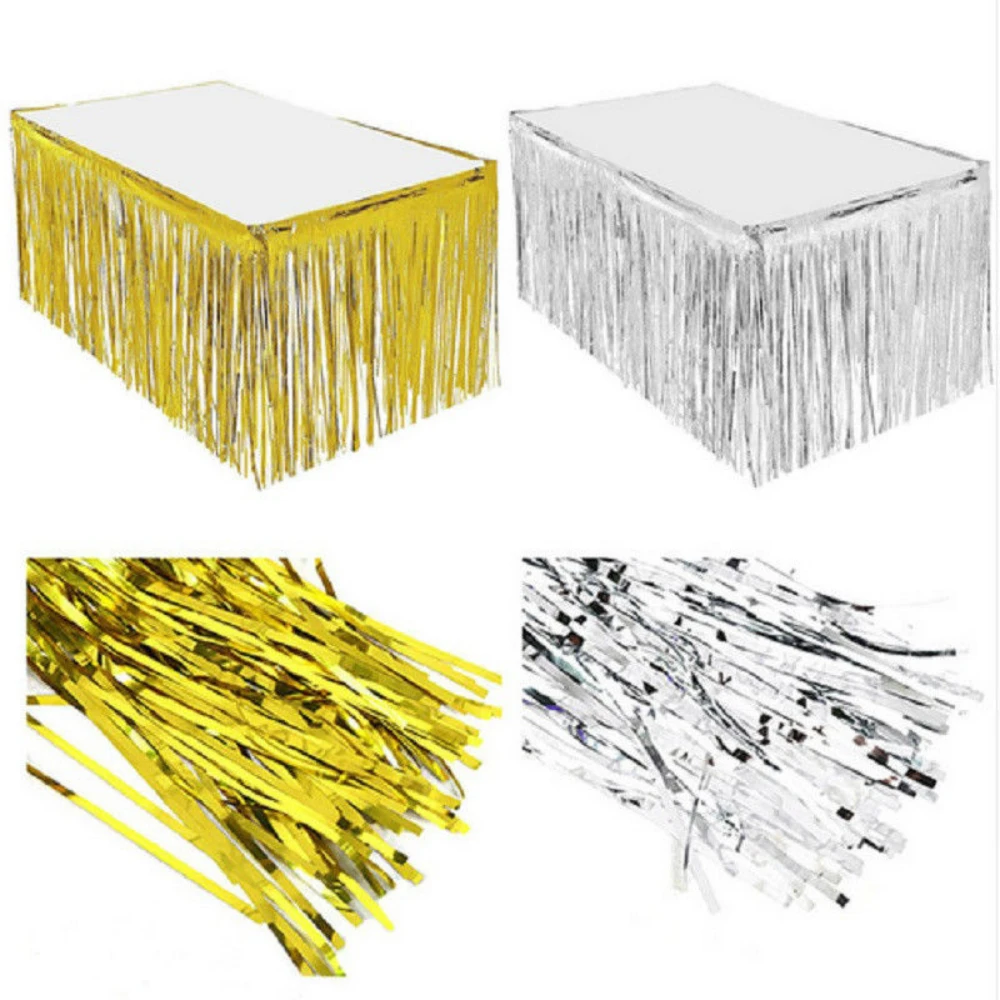 

Foil Fringe Metallic Sequin TABLE SKIRT Hotel Wedding Party Banquet Graduate Wedding Celebrate Decor Accessories