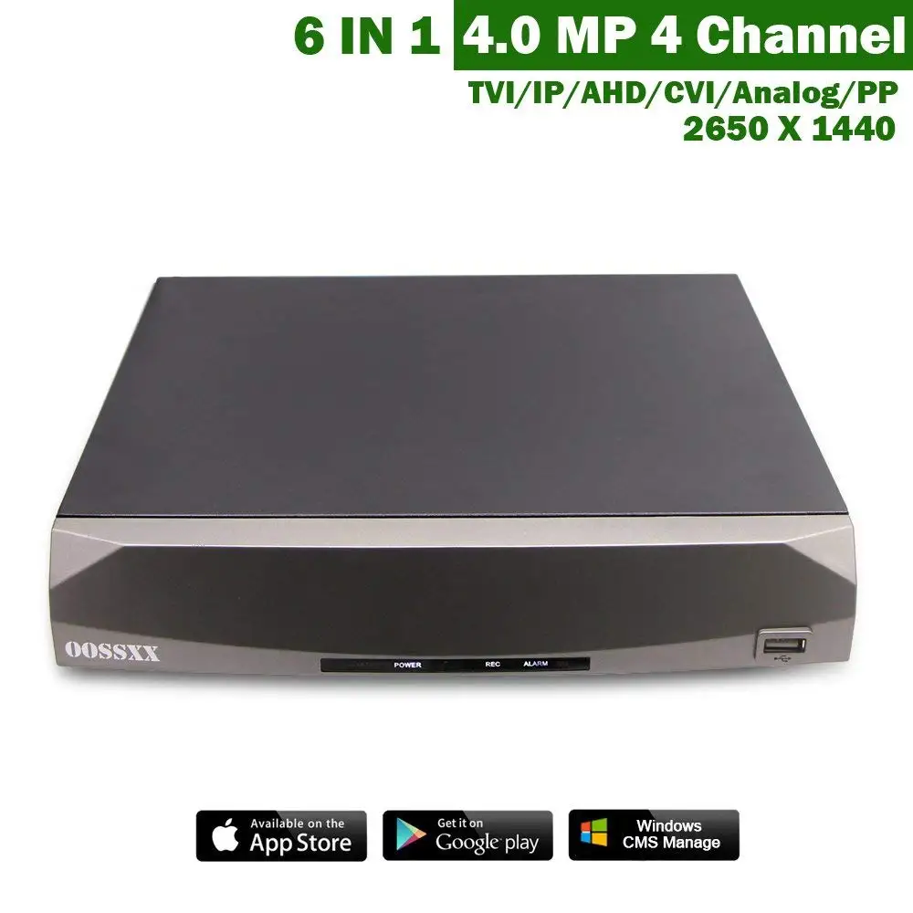

OOSSXX 4.0 MegaPixel 4 Channel 6 IN 1 DVR Digital Video Record TVI/IP/AHD/CVI/Analog/PP Mix Input With 4 Channel Audio and HDMI