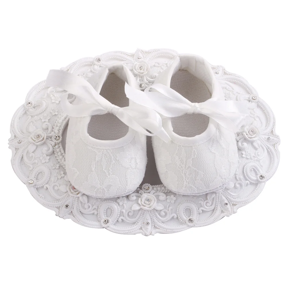 

2016 New Ivory Baby Infant Shoes Girls Anti-slip Soft Sole Prewalker Christening Baptism Zapatillas Bebe Lace Shoes 4 pair/lot