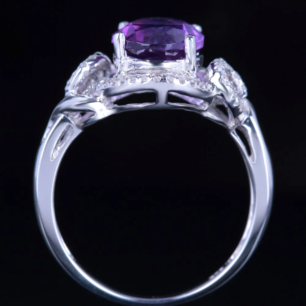 925 Sterling Silver 10x8mm Oval 2.5ct Amethyst Pave Natural Diamonds Wedding Ring Fine Jewelry Engagement Gemstone Ring