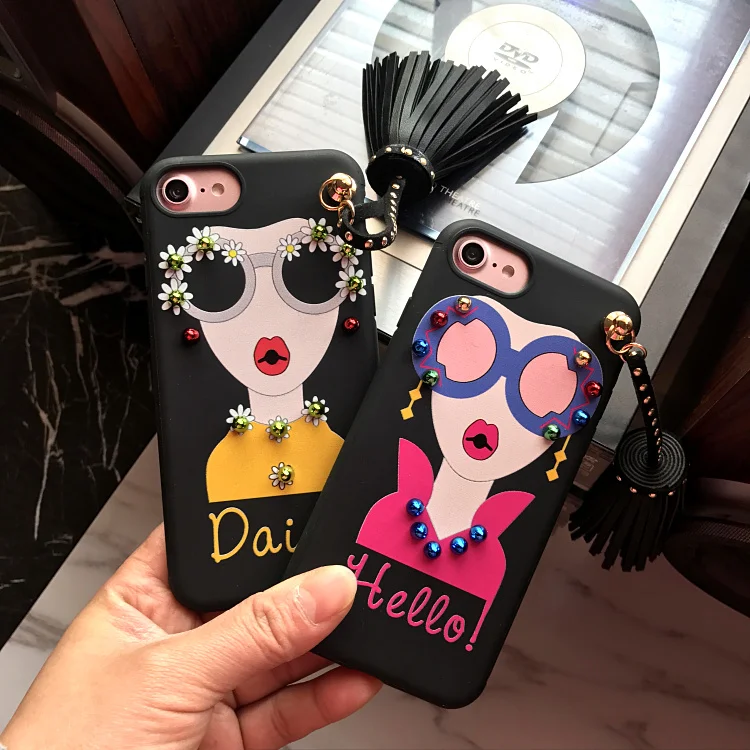 

For iPhone X 8 8Plus Fashion Daisy Pendant Tassel Modern Glass Girl Pattern Soft Cover Case For iPhone 7 7Plus 6 6s Plus