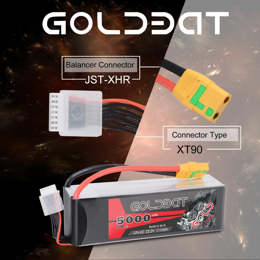 2 единицы GOLDBAT 5000mAh LiPo батарея 22,2 V 6S LiPo батарея для RC автомобиля LiPo 5000mah 6S lipo 50C с XT90 для RC Heli автомобиля лодки