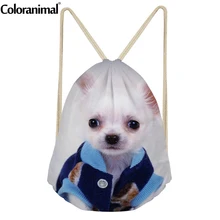 Coloranimal Для мужчин сумка для тренажерного зала спальные мешки для маленьких мальчиков и девочек Ежедневные Рюкзаки Softback сумки Kawaii 3D животного розовый белый Чихуахуа сумка на шнурке с принтом