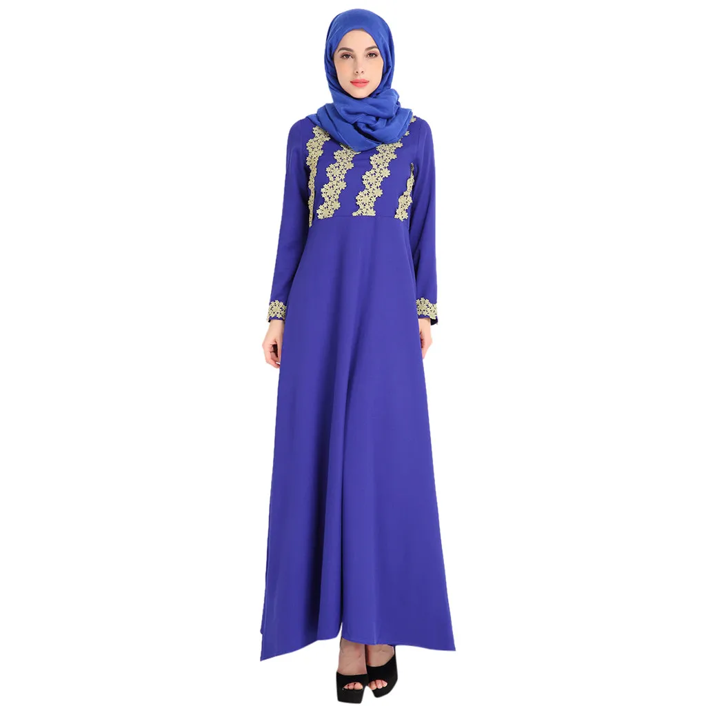CHAMSGEND мусульманских Женское платье элегантный Ладис темперамент халаты плюс Размеры Твердые длинным рукавом Ислам Лето Повседневное