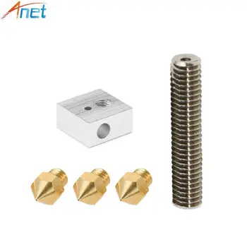 

Anet A8&A6 3D Printer Part 3PCS 0.4mm Extruder Nozzle+1PC 1.75mm Teflon Throat Tube+1PC Heater Blocks Hotend for Mk8 Makerbot