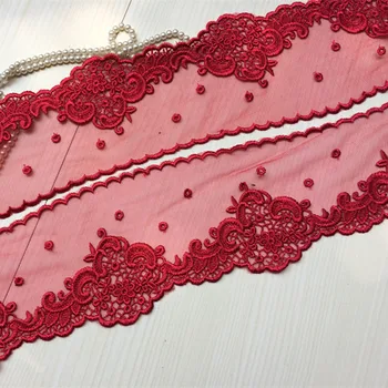 

Red embroidered lace ribbon flowers decoration lace collar neckline edge trim curtain wedding guipure sewing trimmings JQ5