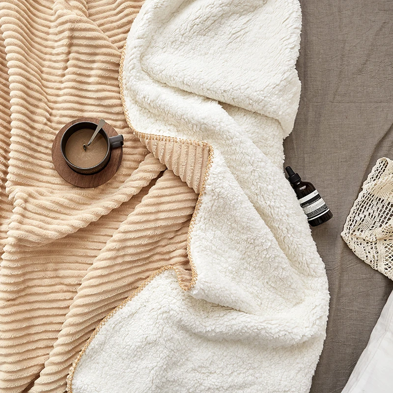 Фланелевое Одеяло из овечьей кожи, однотонное одеяло, супер мягкое флисовое Фланелевое покрывало для кровати, модное постельное белье для взрослых - Цвет: Бежевый