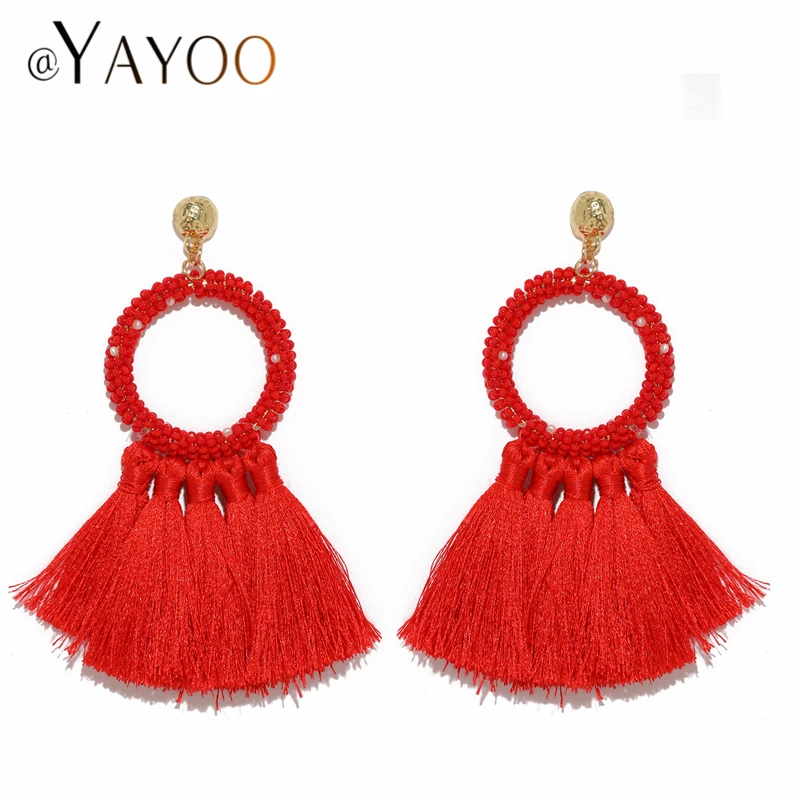 

AYAYOO Long Yellow Tassel Earrings 2018 Trendy Round Drop Earrings For Women Fashion Jewelry Hanging Earring Female Acessorios