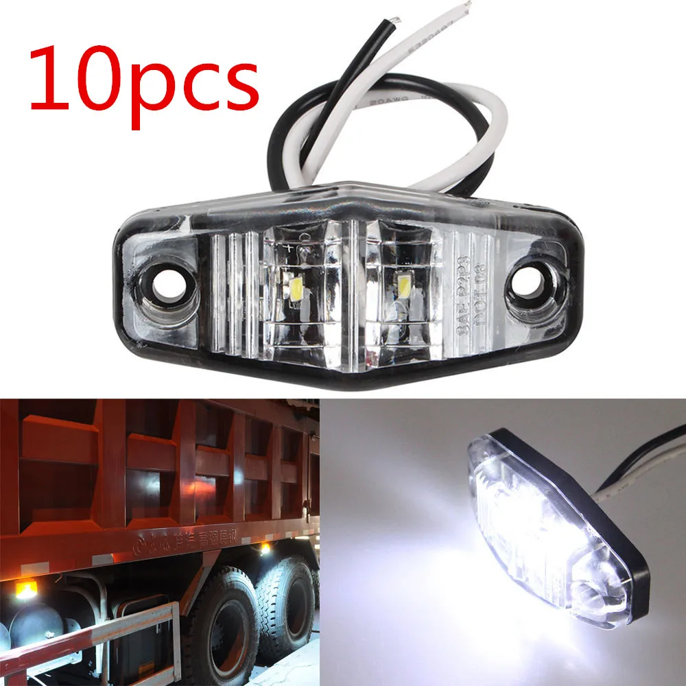 10x Oval White 2 LED Side Marker Light Light Clearance For Truck
