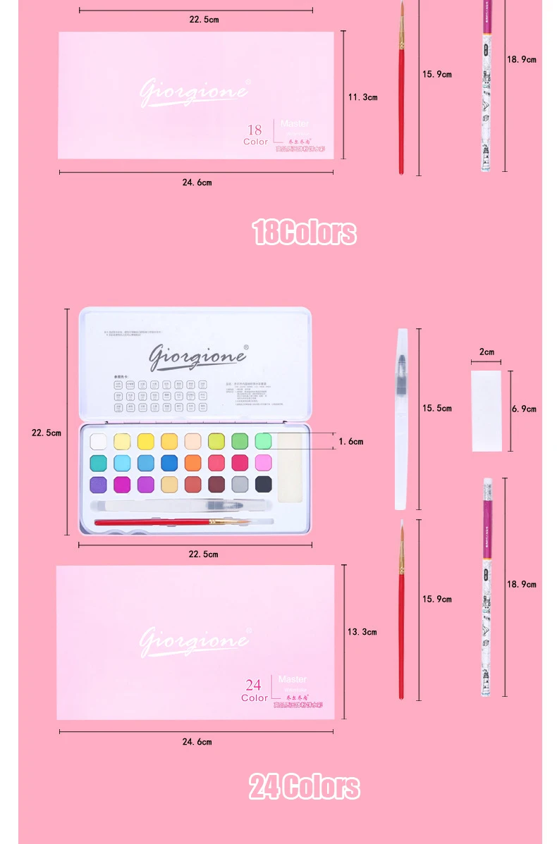 18/24 Цвета Портативный акварель дорожный набор с 2 кисточки художника профессионального рисования Soild набор акварельных красок школьные товары для рукоделия